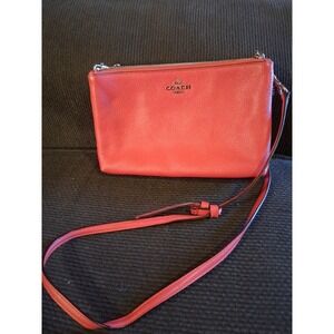 Coach Double‎ Zip Wallet Pouch Wristlet Coral Pink Zipper